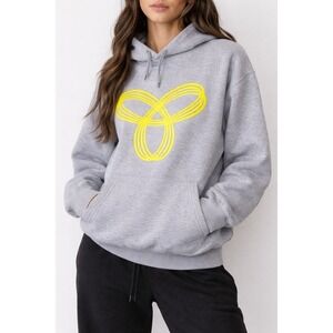 TNA Aritzia Gray Hoodie Yellow Logo Fleece Pullover Women Size M